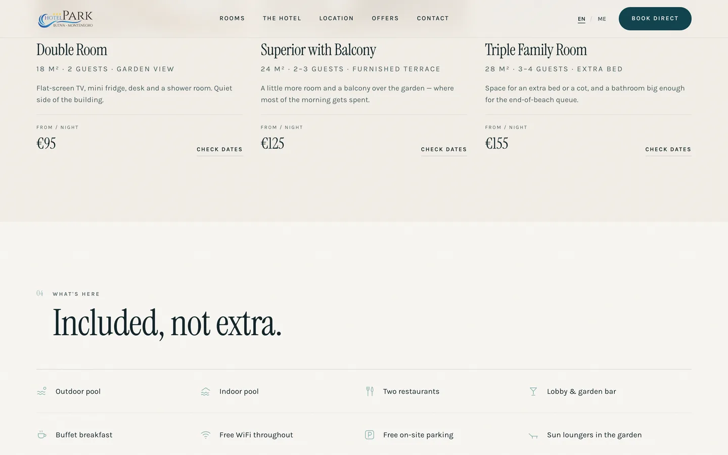 A direct-booking site, built to convert. — Rooms & rates