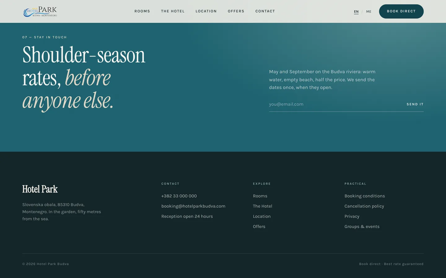A direct-booking site, built to convert. — Offers