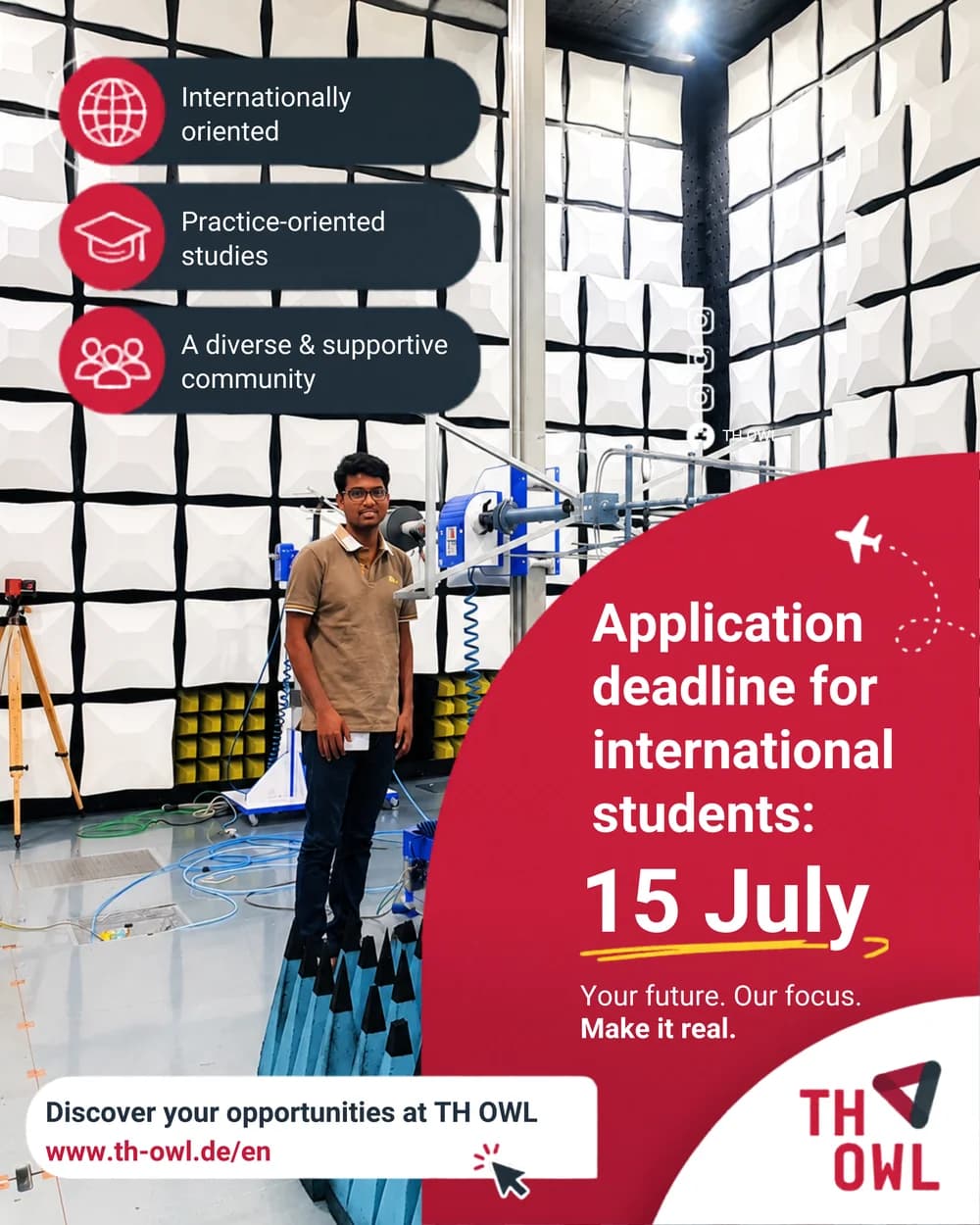 Recruitment post — an application-deadline creative aimed at prospective international students
